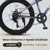 S24109 Elecony 24 Inch Fat Tire Bike Adult/Youth Full Shimano 7 Speeds Mountain Bike, Dual Disc Brake, High-Carbon Steel Frame, Front Suspension
