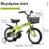 FKZNPJ 18 inch sporty kids bike with training wheels and stand Adjustable saddle Suitable for boys and girls aged 5-10 years tall Height 39-49 inches