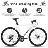 A28314 700C Road Bike, 14-Speed Disc Brakes Outdoor Bike, Light Weight Aluminum Frame ,Racing Bike City Commuting Road Bicycle for Men Women